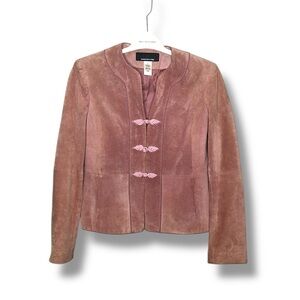 Jones New York Pink Suede nutcracker soldier style Blazer 100% Leather